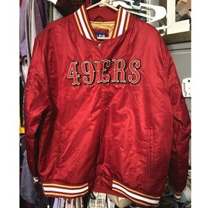 NFL San Francisco 49ers Red Satin Bomber Style Letterman Varsity Jacket Sz L NWT